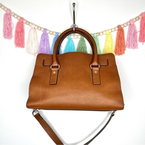 Michael Kors Hamilton Center Stripe Luggage Saffiano Satchel Crossbody Bag - Picture 7 of 16